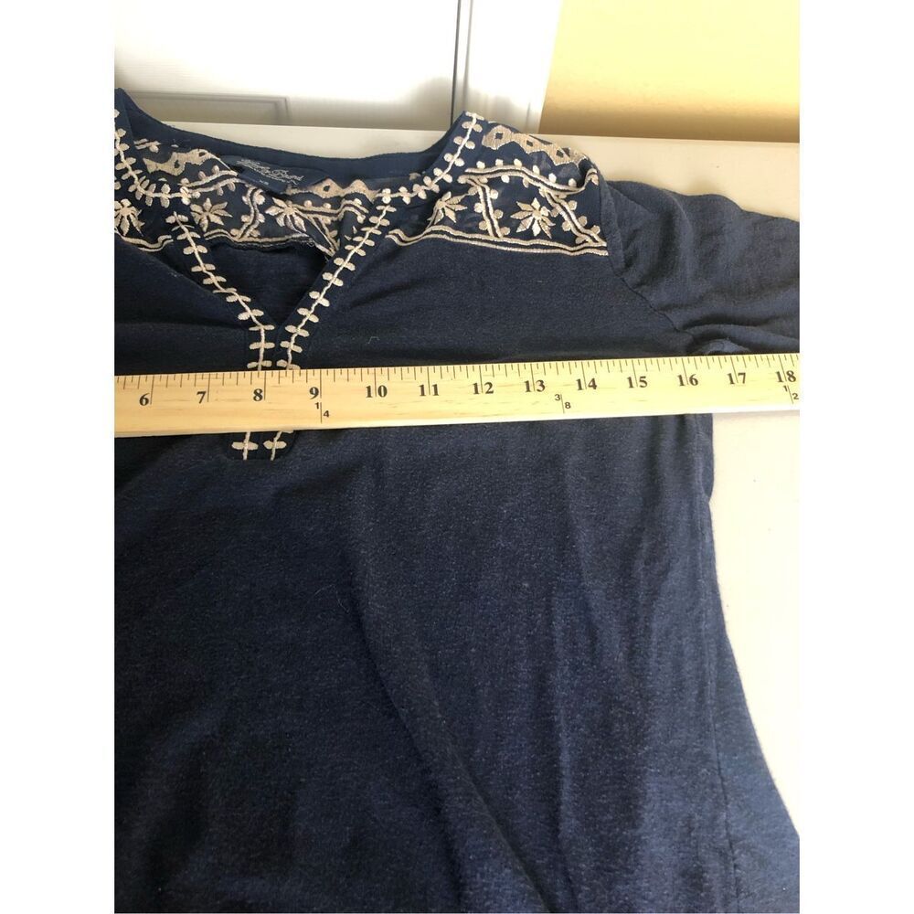 Lucky Brand Boho Embroidered Navy Tunic Top XS 3/4 Sleeve - Picture 8 of 13